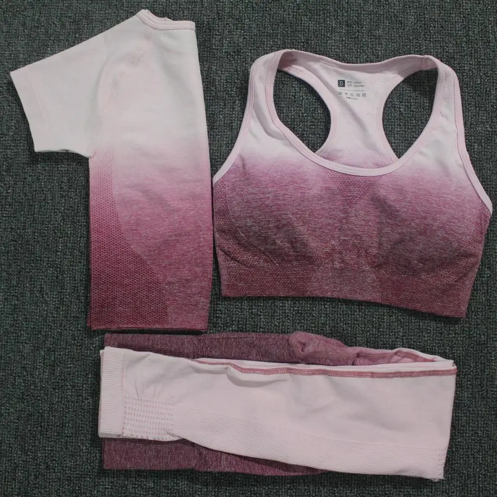 Комплект для йоги из 3 предметов бесшовные леггинсы с эффектом омбре короткий топ