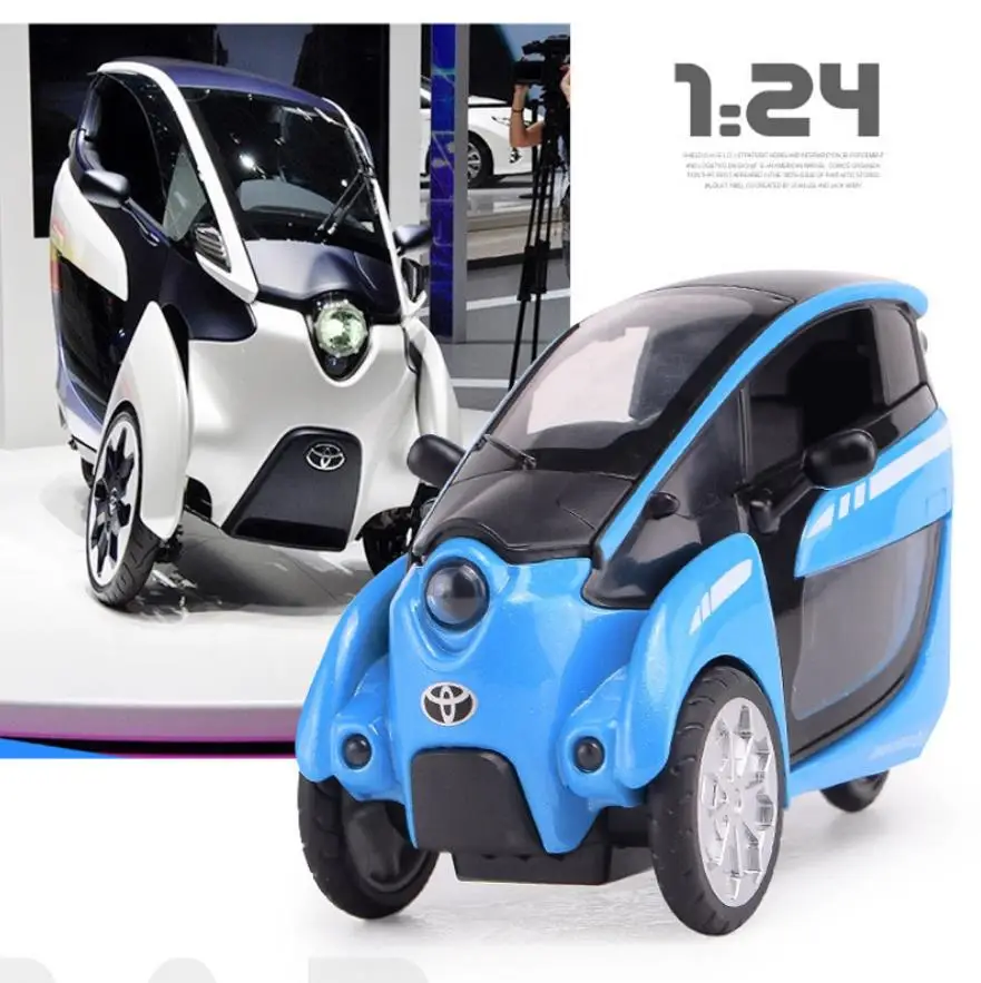 

Лидер продаж, литая модель автомобиля на 3 колесах в масштабе 1:24, металлическая модель с светильник кой и звуком, toyota i-road, коллекция игрушек и...