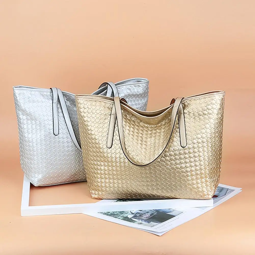 Большая сумка для осени и зимы модная плетеная простая покупок через плечо