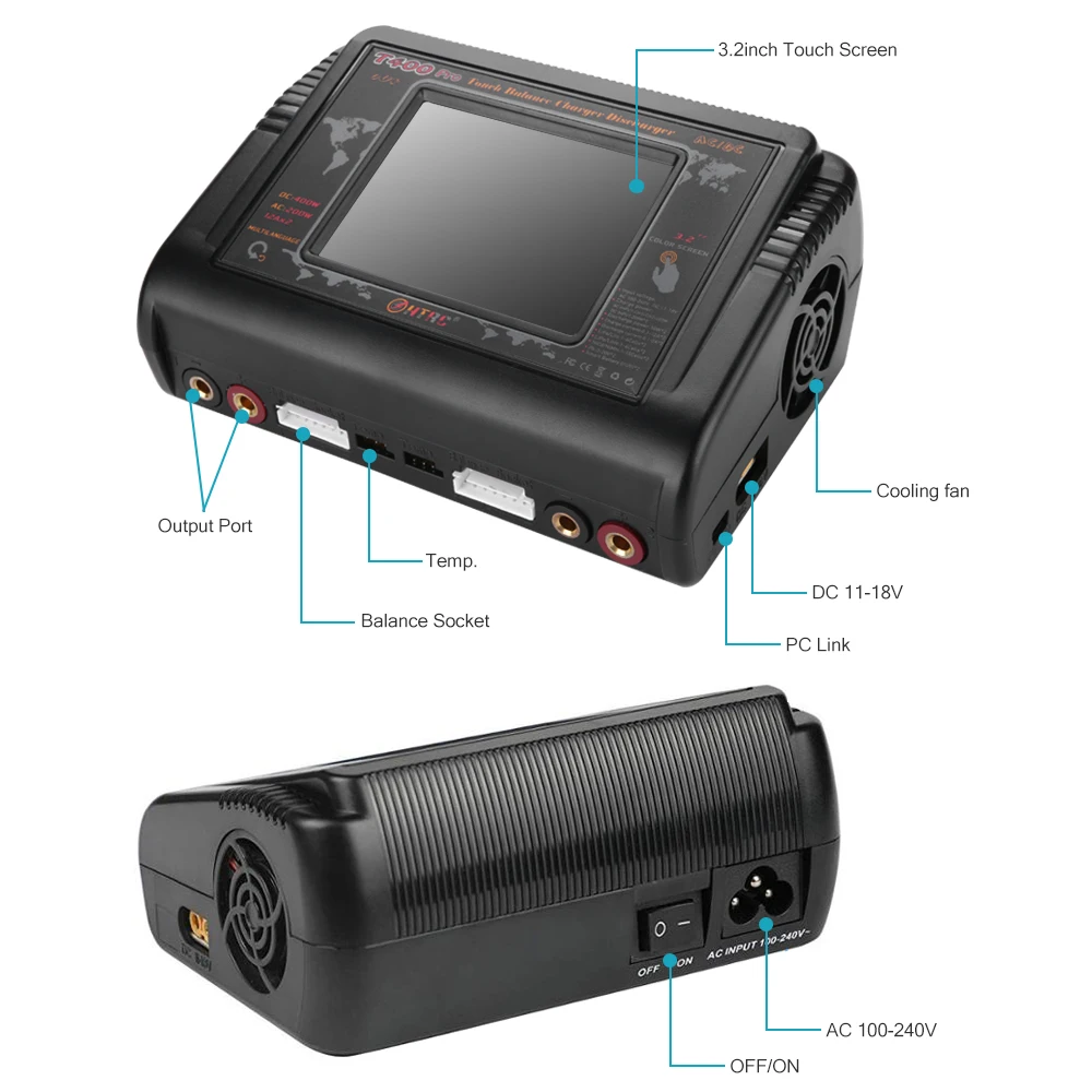 HTRC T400/T240 DUO RC зарядное устройство DC 400 Вт/240 Вт Dis для LiPo LiHV LiFe Lilon NiCd NiMh Pb