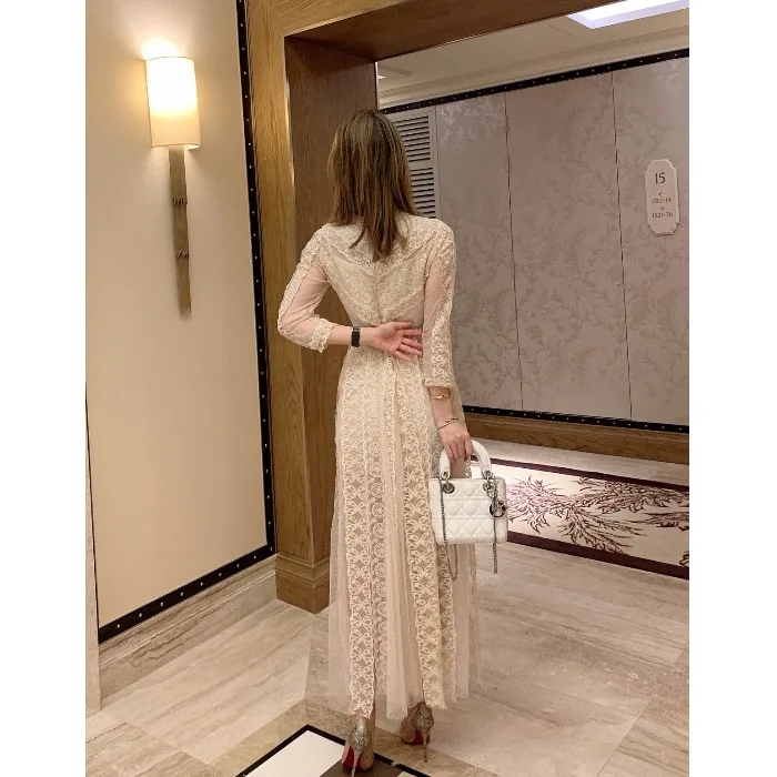 

French Vintage Dress Women Fairy Style Party Gauzy Gown Dress Feminine Lace Stitching Short Sleeve Maxi Dress Fashion Summer