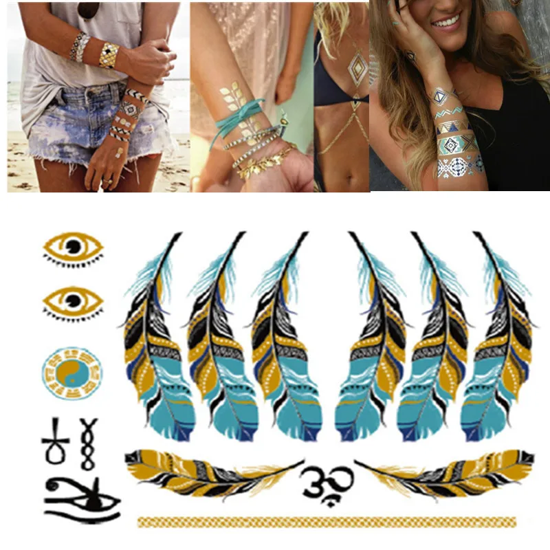 1 лист блестящих металлических золотых перьев в стиле бохо блестящие ювелирные