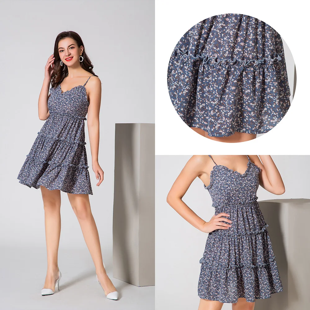 

ZOGAA 2020 summer Women Floral Dress Mini Sundress Fashion Beach Sexy Sleevees Halter Dress For Women Casual Ruffle Loose Dress