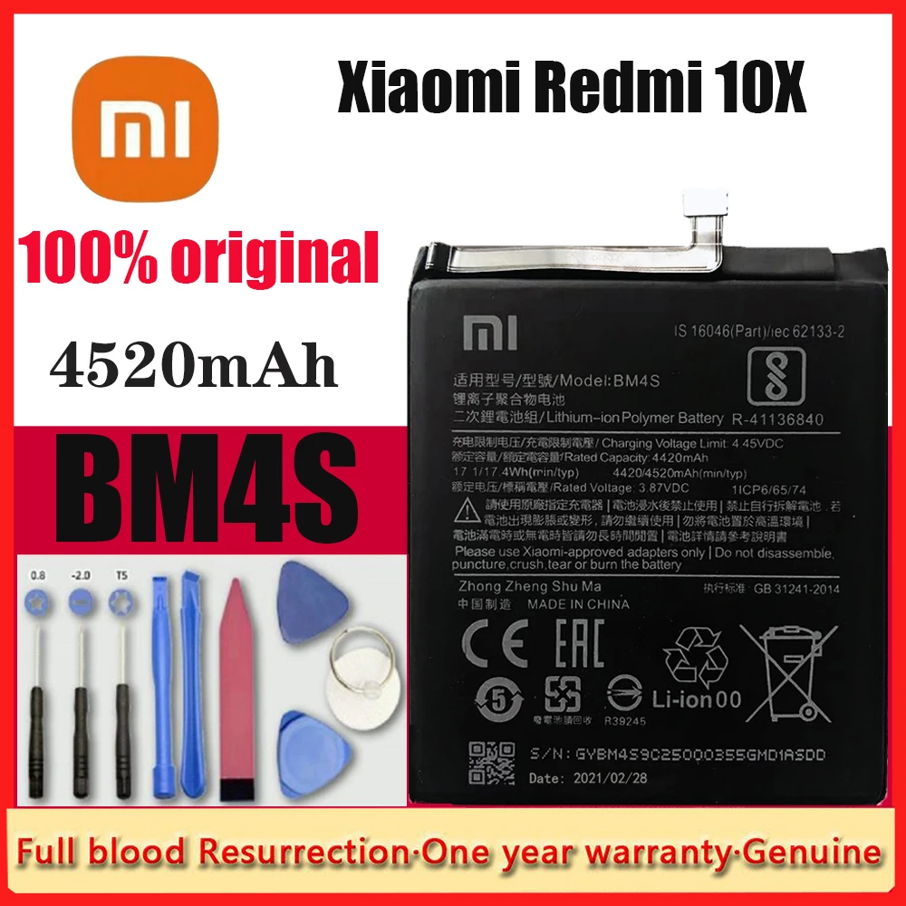 

100% Original XiaoMi Replacement Phone Battery for Xiao Mi Redmi 10X 5G / Redmi 10X Pro 5G Batterie BM4S 4520mAh + Free Tools