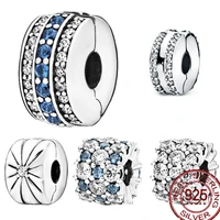 2021 winter new 925 sterling silver beads sparkling blue line clip charms fit original pandora bracelet women diy jewelry