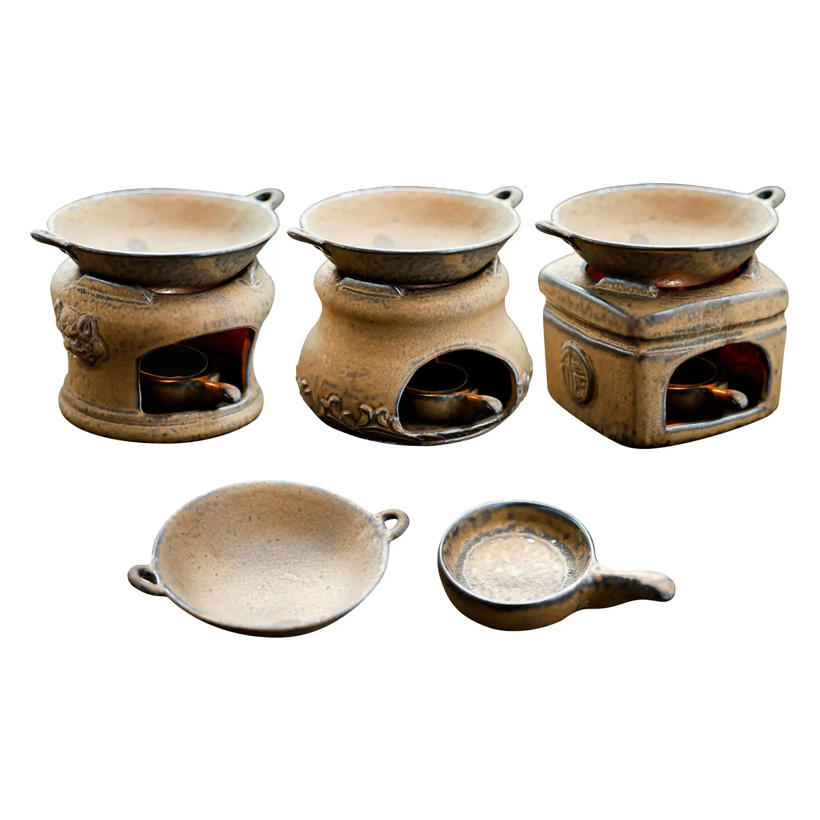 

Oil Warmer Chinese Style Vintage Furnace Tealight Holder Candle Diffuser Candle Burner Set for SPA Yoga Bedroom Decor Meditation