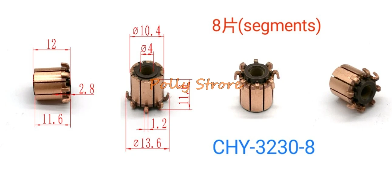 

5 шт., размер: 4*10,4*12 (11,6) mm 8P зубы медный крюк Тип электрические коллектор двигателя CHY-3230-8