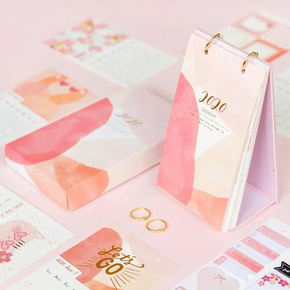 2020 Новый Kawaii милый карманный календарь с коробкой катушки расписание блокнот