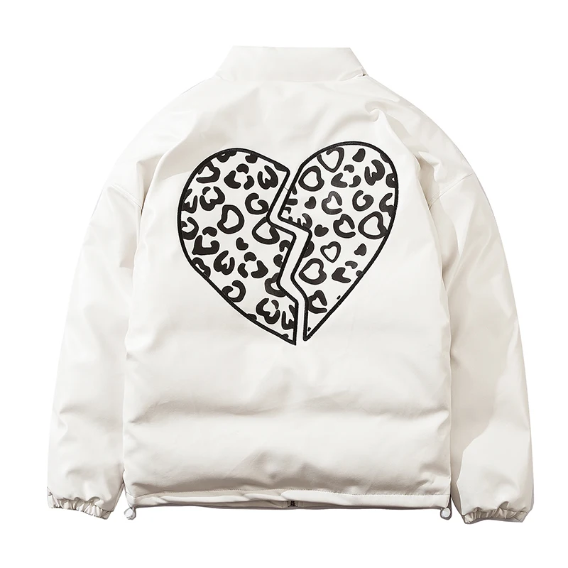 2021 New Leather PU Winter Mens Jacket Broken Heart Printed Hip Hop Zipper Thick Jackets Men Fashion Casual Streetwear Tops Coat