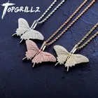 TOPGRILLZ новый сверкающий полный кубический циркон маленькие крылья бабочки кулон и ожерелье золотой серебряный цвет хип-хоп очаровательные ювелирные изделия