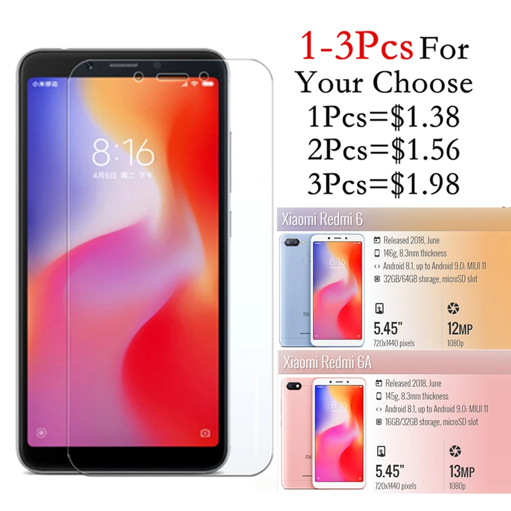 resmi 6a armored protective glass on for xiaomi redmi 6 a 8 9a 8a 7a tempered glas ksiomi redmi6a a6 screen protector tremp film free global shipping