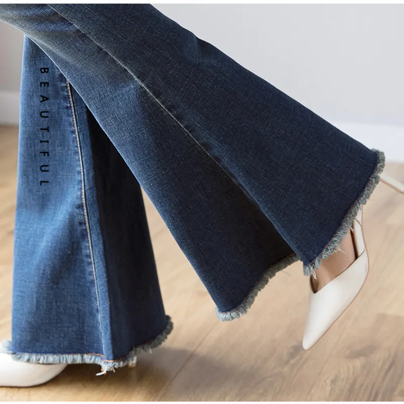 

#2254 Spring Bell Bottom Jeans Women Full Length Stretch Cotton Denim Jeans Womens Regular Fit Casual Flared Jeans Love Pockets