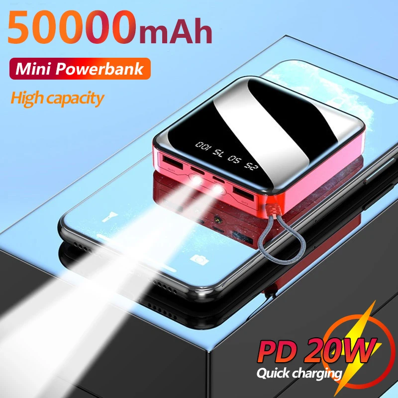 

One-way Fast Charging 50000mAh Mini Power Bank with LED Flashlight Digital Display Portable External Battery for Xiaomi Samsung