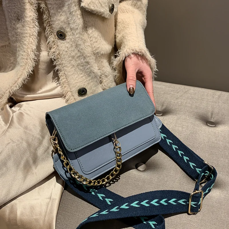

Women Vintage Crossbody Bag PU Leather Small Square Handbag and Purse Female Wide Shoulder Strap Luxury Shoulder Pack sac a main