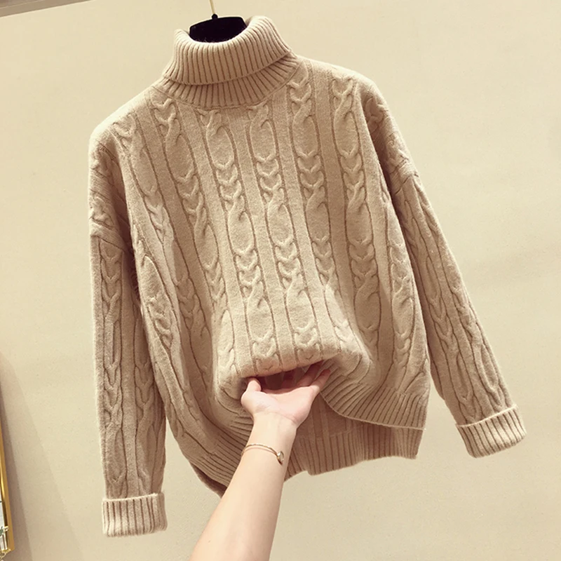 

Casual Turtleneck Solid Sweater Women Autumn Winter Long Sleeve Knitted Sweaters Pullovers Tops pull femme jumper