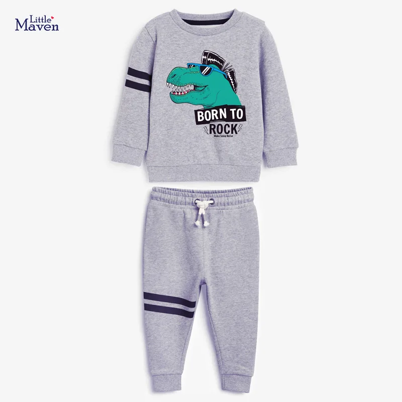 

Комплект детской одежды для мальчиков и девочек Little maven, хлопковый, серый, с динозавром
