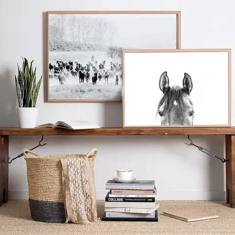 Ковбойский принт кантри Западный Декор лошадь животные черно-белые фото плакаты ферма настенные художественные картины Картина на холсте, ...