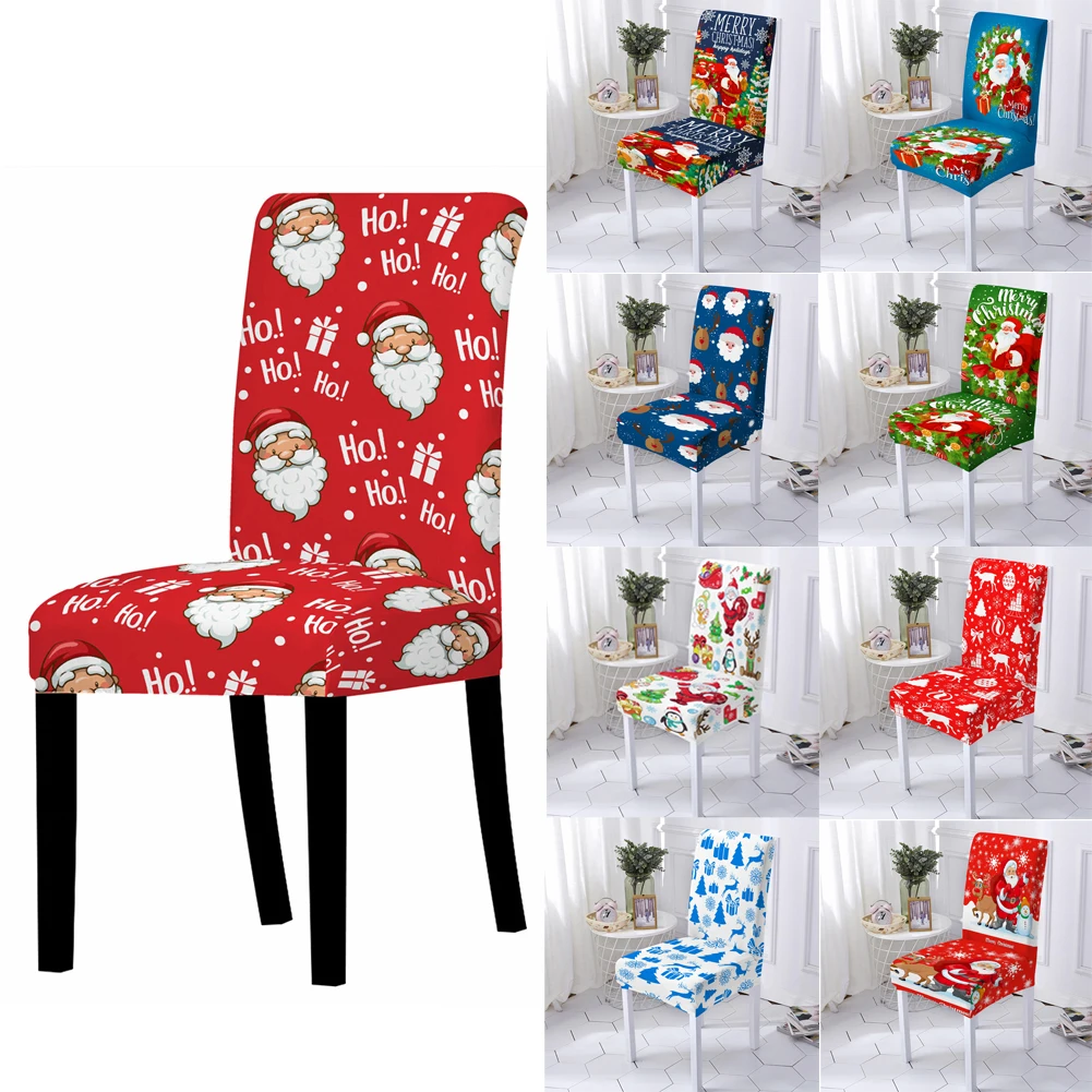 

Christmas Chair Cover for Dining Room 3D Santa Claus Print Spandex Chairs Covers for Living Room Party Christmas Decoration
