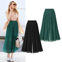 spring and summer plus size pleated chiffon wide leg pants womens elastic high waist loose light breathable micro flared pants