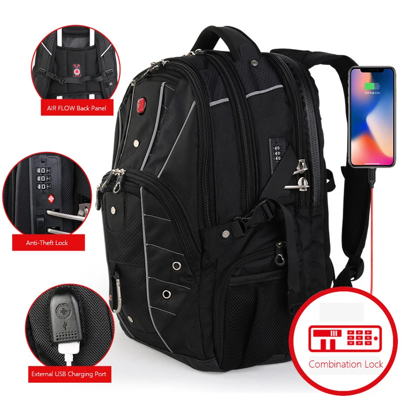 Рюкзак для ноутбука 17 дюймов с USB портом зарядки и защитой от кражи|multifunction
