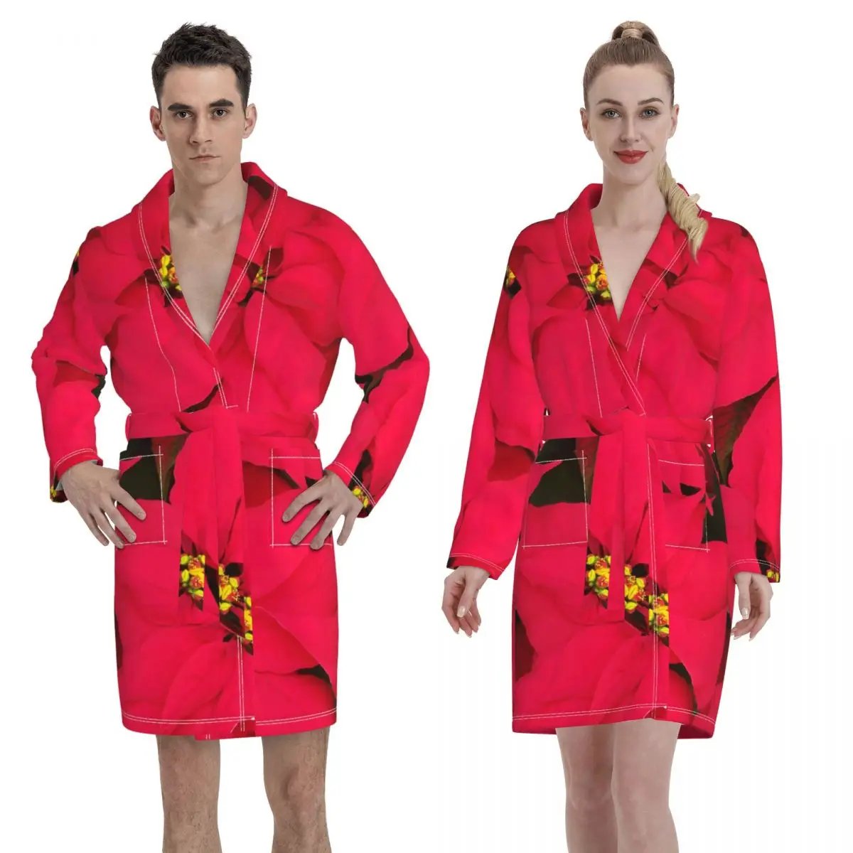 

Poinsettias Flowers Christmas Xmas Decoration mans womens Fleece robe