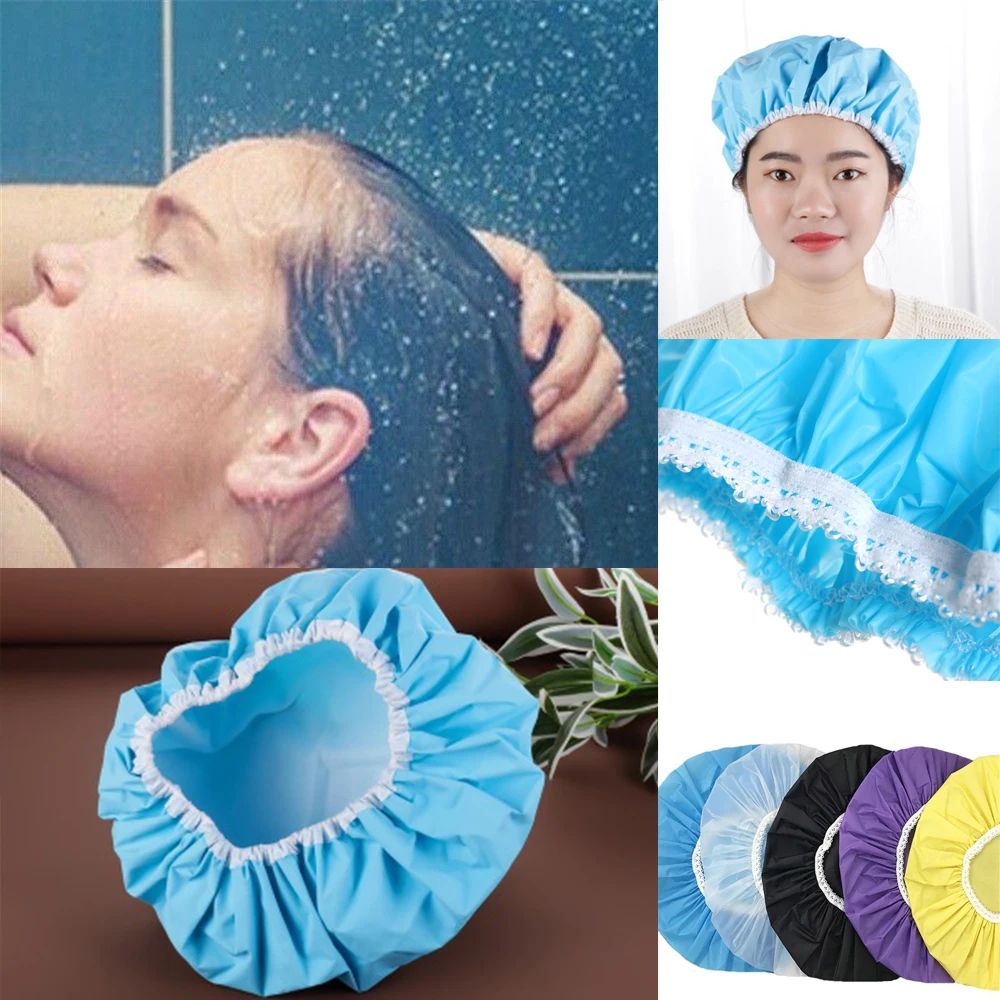 

Household Waterproof Shower Caps Hat Bathing Caps Hotel Elastic Shower Cap Hair Cover Bathroom Products Bath Caps Multi Colors
