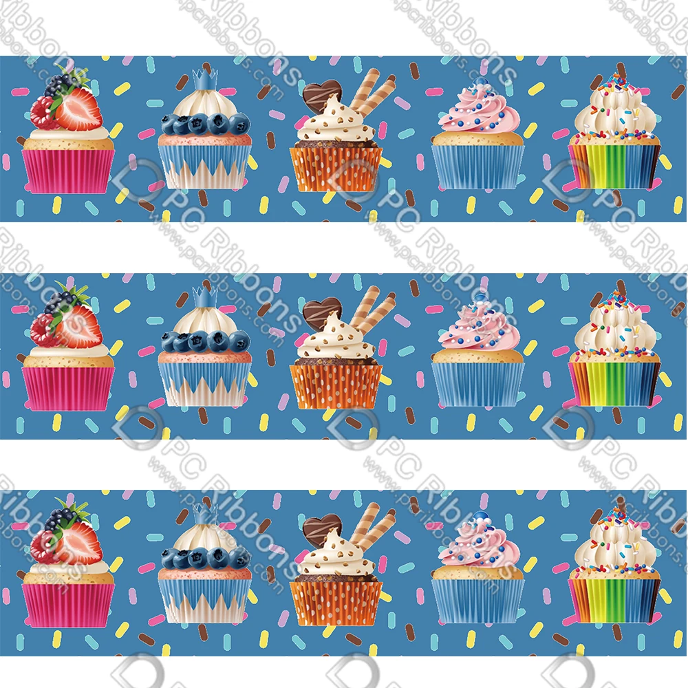 16-75MM Cartoon Bow Cupcakes Printed Grosgrain Polyester Ribbon 50 Yards Gift Wrapping Diy Bows Wedding Drections Ribbons | Дом и сад