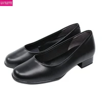 low heel black leather shoes women working shoes round head soft sole and single shoe catering shoes