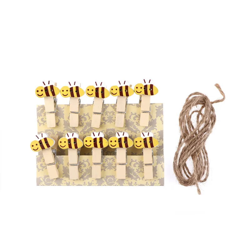

Cartoon Bee Wood Clip Photo Paper Clothespin Craft Clips Party Decoration 10 Pcs/set