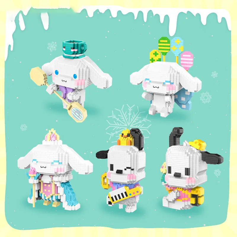 

Cartoon Sanrio Kuromi Pochacco Cinnamoroll Pompom Purin Micro Particle Building Block Building Toys Christmas Gift for Girl New