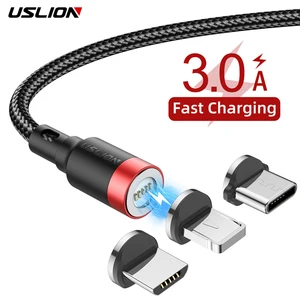 Магнитный кабель USLION для быстрой зарядки USB-Micro-USBType-CLightning, выход 5В3А, цвет сереброзолотокрасный