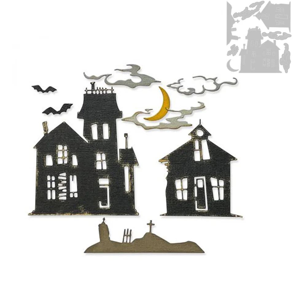Форма «Призрачный город» для Хэллоуина, металлические Вырубные штампы, формы «сделай сам», форма для скрапбукинга, бумаги, ремесла, ножа, лезвия, колодки, штампы, Новинка