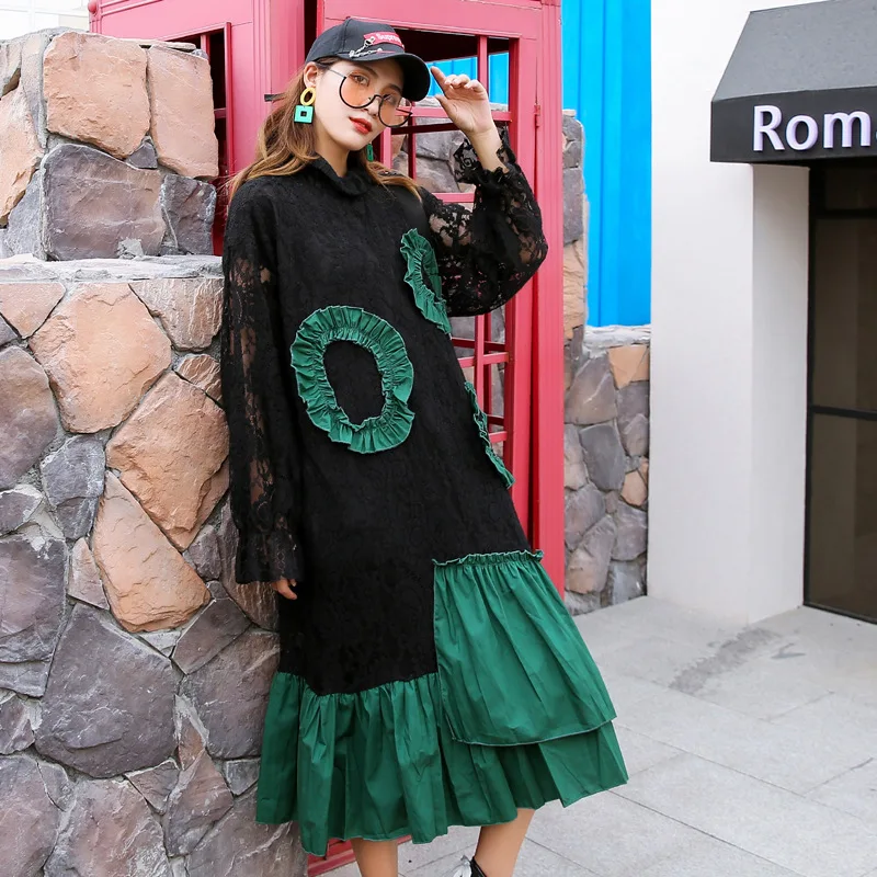 2 цвета женское уличное кружевное платье весеннее Новое Открытое с рукавами