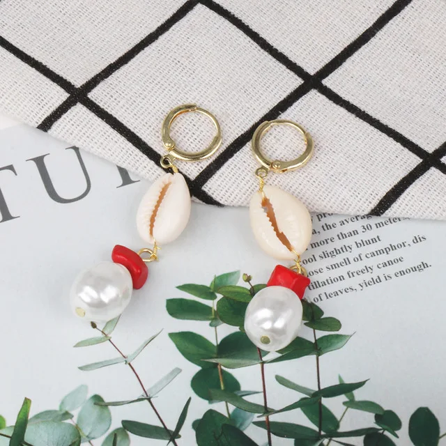 JUJIA, модные женские простые жемчужные висячие серьги, летние, Boho ювелирные изделия, ручная работа, натуральные морские раковины, серьги для девочек - Окраска металла: 52385-MT