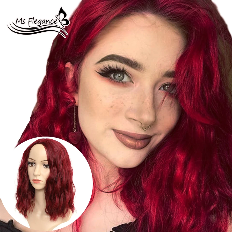 

MS FLEGANCE женские красные парики для тела Короткие вьющиеся синтетические парики натуральные черные Лолита поддельные волосы для женщин косп...