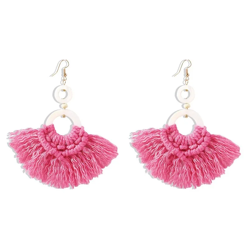 Ракушка серьги плетением макраме ручной работы богемная бахрома висячие яркий