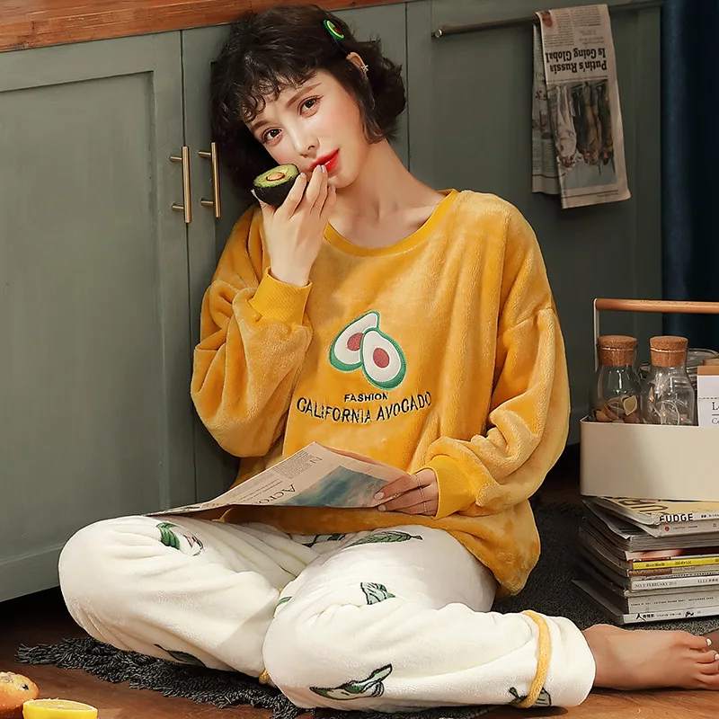 Осенне зимние мягкие пижамы из кораллового флиса для девочек Домашняя одежда