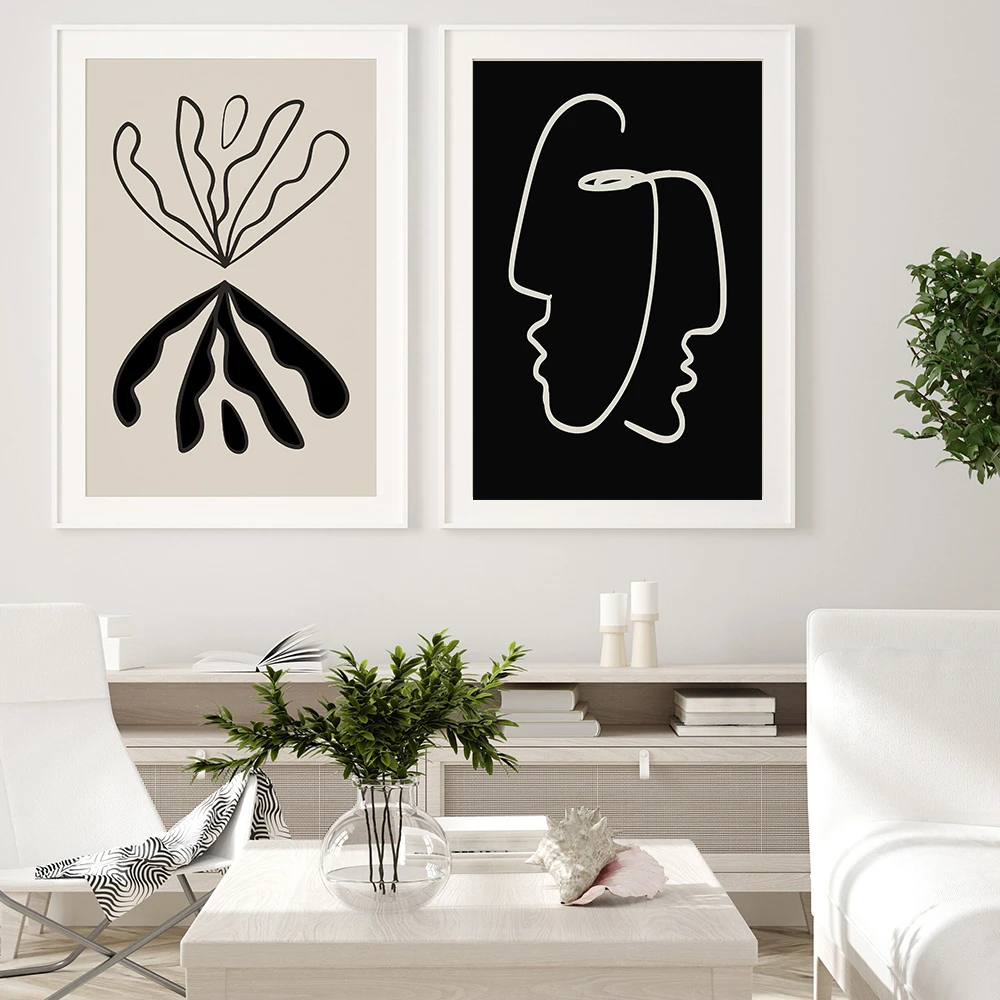 

Abstract Line Figure Coral Leaf Poster Wall Art Canvas Print Painting Minimalist Retro Black White Home Decor Bedroom Pictures