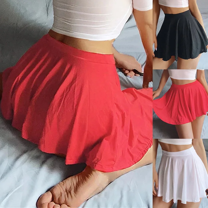 

Mini Skirt Club Sexy Wear Sheer See Through Skirts Sexy Women Ice Silk A-Line Pleated Skirt Low Rise Waist Ruffled Skirt