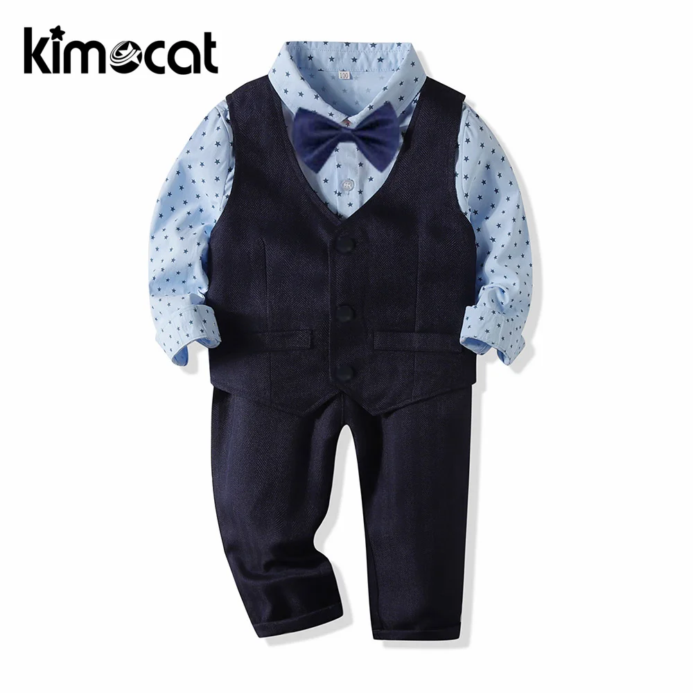 

Kimocat Baby Boy Clothes Long Sleeve Autumn Spring Vest+Shirt+Pants Gentleman Infant Boys Clothing SetHandsome Boy Costume