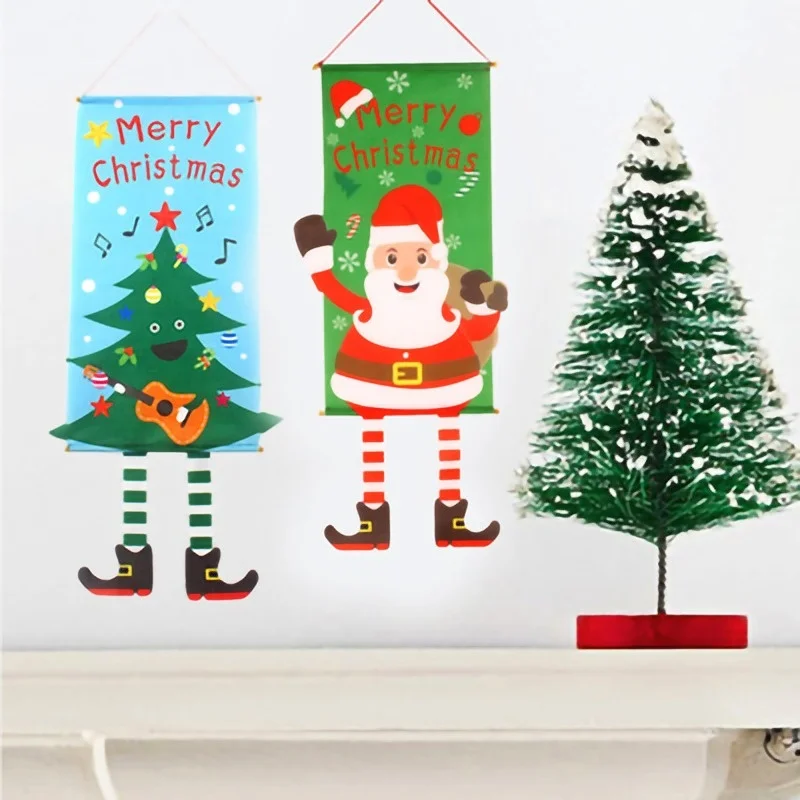 

The New Christmas Tree Old Man Elves 82cm*54cmHanging Flag Creative Window Pendant DecorationShopping Mall Party Decoration Flag