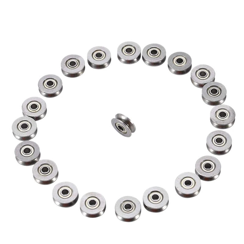 

20Pcs V Groove Bearing 3X12X4mm Carbon Steel Durable V Groove Ball Bearing Pulley for Rail Track Linear Motion Systems