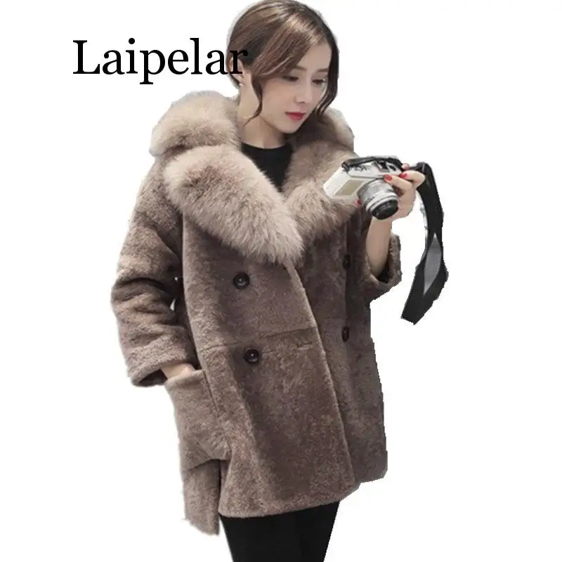 

Новинка, зимнее пальто Laipelar из искусственного меха, Женская куртка, пальто из красного овечьего меха, Женская длинная куртка в Корейском сти...