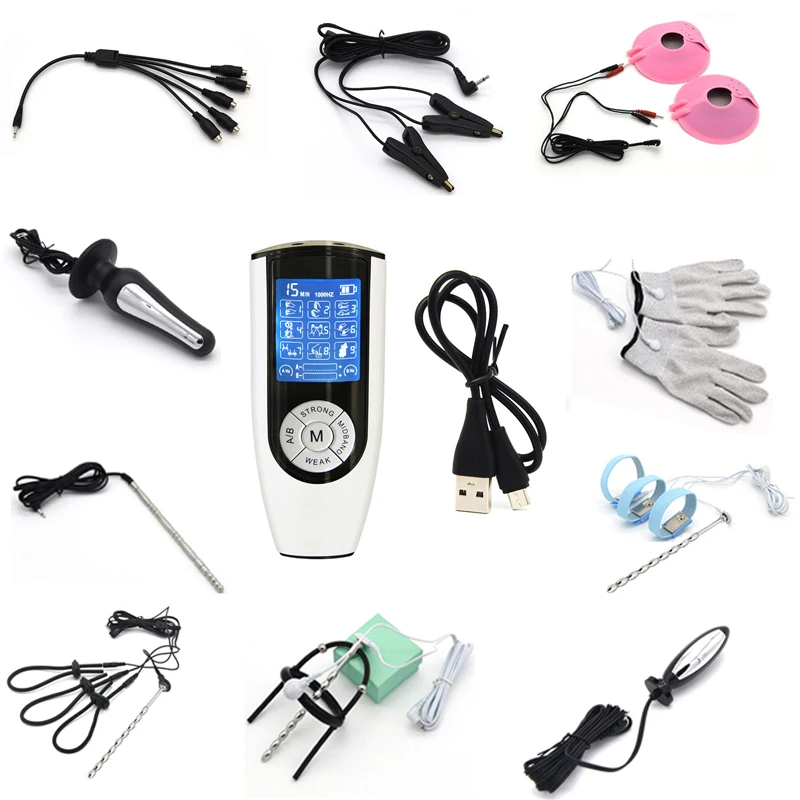 Электрошоковая импульсная пробка анала, электроны кольца на пенисе, перчатка для стимуляции, накладки для массажа груди, зажимы для сосков, катетер, секс-игрушки.