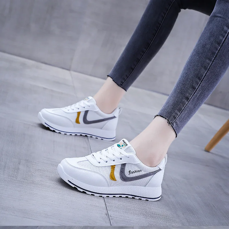 

2021 The new fashion Women's White Casual Woman Vulcanize Sneakers Breathable Sport Walking Running Summer Platform Flats Shoe
