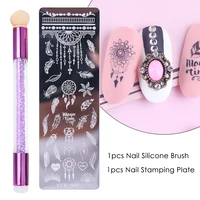 nail stamping plates set silicone sponge brush polish transfer stencils flower geometry diy template for nail tool chstzn01 12 2