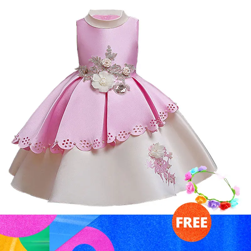 pink Платье для маленьких девочек от 3 до 10 лет, vestidos, Рождественская праздничная одежда принцессы элегантные платья с кружевными лепестками для детей, костюмы для свадебной вечеринки - Цвет: pink