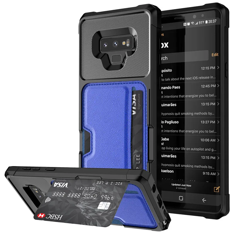 Blue Роскошный чехол для телефона с отделением для карт для samsung Galaxy Note 9 S9 S10 Plus S9 S10e, Гибридный Силиконовый бампер, тонкая мягкая кожаная задняя крышка - Цвет: Blue
