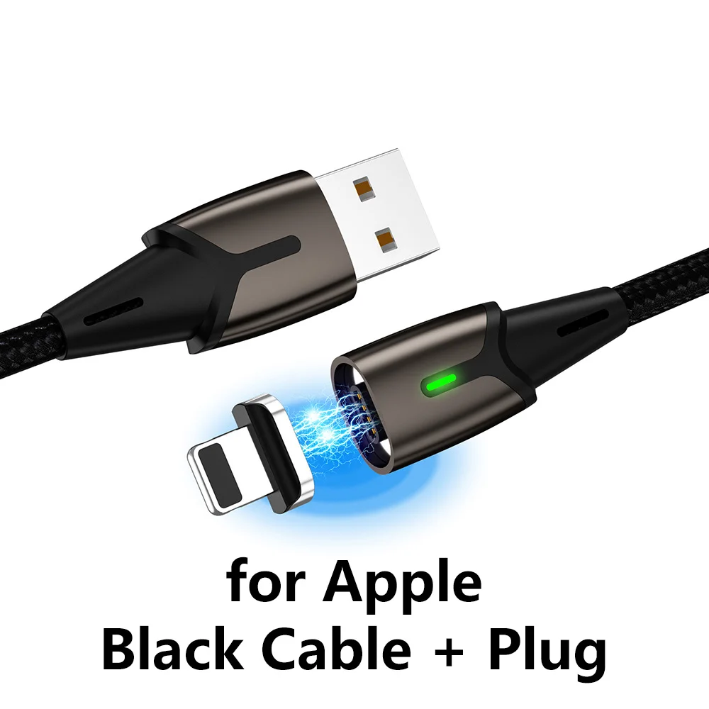 Black Apple Магнитный зарядный кабель Micro Usb MANTIS 3m 2m 1m для Iphone samsung светодиодный магнитный кабель синхронизации данных 3A кабель быстрой зарядки type C - Цвет: Black Apple