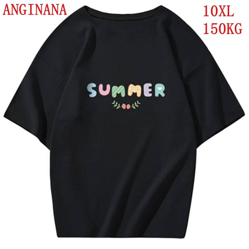 

ANGINANA большой размер женские футболки размера плюс 9XL 10XL летние Круглый воротник с коротким рукавом свободное черно-белого, красного цвета, б...